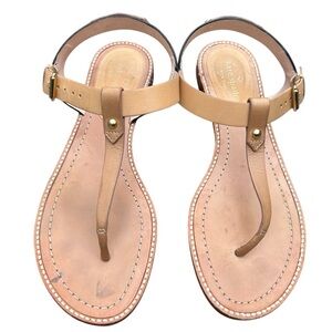 Kate Spade Sky Flat Sandals 9 Luggage Natural Black Vachetta Coastal Boho